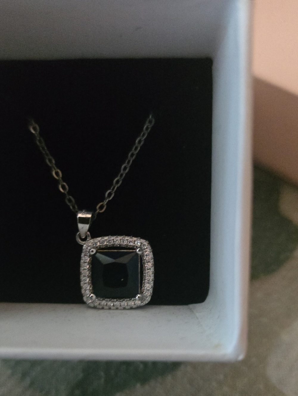 Elegant Black Stone Halo Pendant Necklace - Women Jewelry